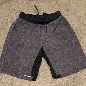 Lulu Lemon Men’s T.H.E. Short - Size Medium Gray Black Lined Athletic Shorts